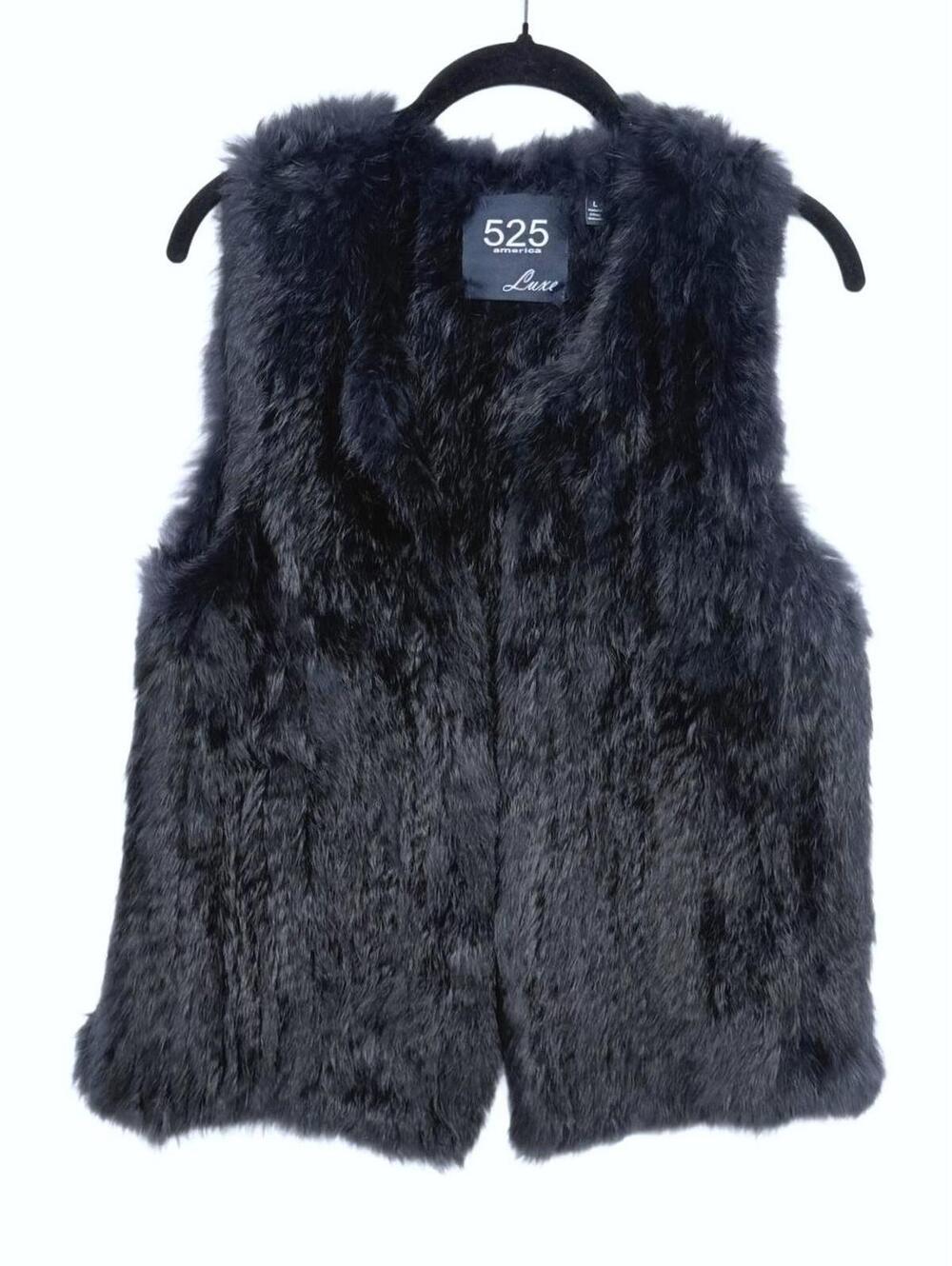 NWOT! 525 America Luxe Deep Navy Real Rabbit Fur Vest Women's Size Large